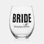 花嫁パーソナライズされた名 ステムなしワイングラス (正面)