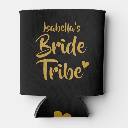 花嫁パーソナライズされた部族金ゴールドハート 缶クーラー (正面)