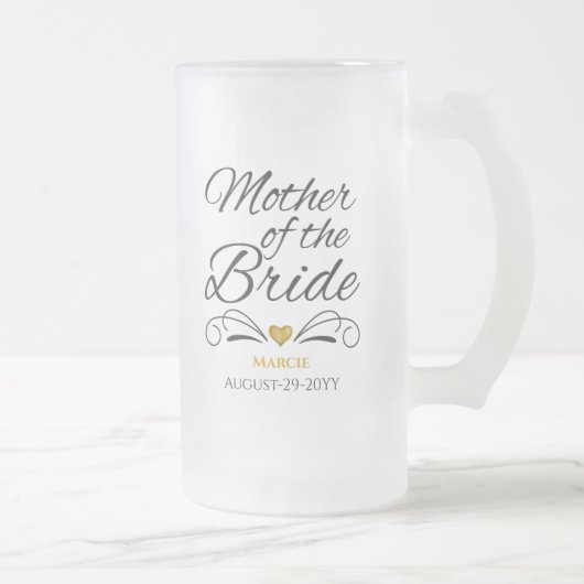 花嫁パーソナライズされた金ゴールド母のハート フロストグラスビールジョッキ (右)
