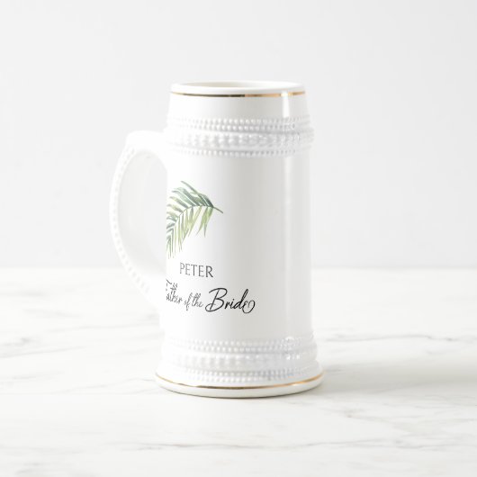 花嫁パームリーフウェディングパーティーギフトのお父さん ビールジョッキ (正面左)