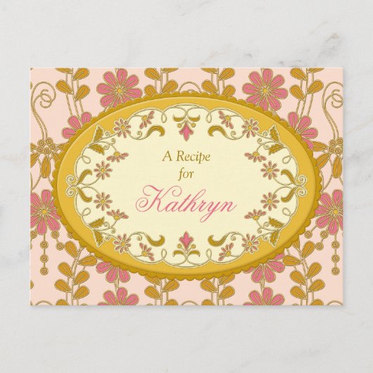 花嫁ビクトリアンピンク金ゴールドレシピカード ポストカード (正面)