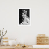 花嫁ビクトリアン白黒、花ポートレート ポスター (キッチン)