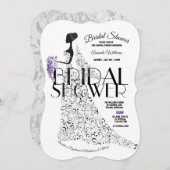 花嫁ビューティフルレースのようドレスフラワーズブライダルシャワー 招待状 (正面/裏面)