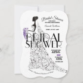 花嫁ビューティフルレースのようドレスフラワーズブライダルシャワー 招待状 (正面)