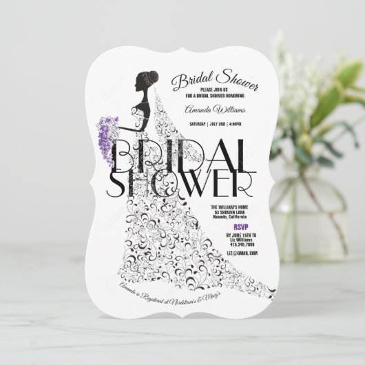 花嫁ビューティフルレースのようドレスフラワーズブライダルシャワー 招待状 (スタンド正面)
