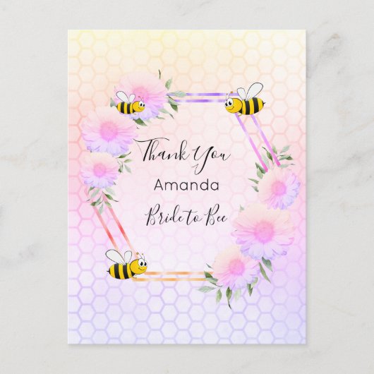 花嫁ビーブライダルシャワーピンク花模様ありがとう ポストカード (正面)