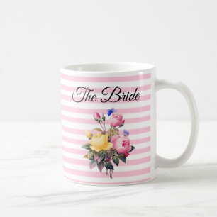 花嫁ピンクのローズブーケパーソナライズされたマグカップ コーヒーマグカップ