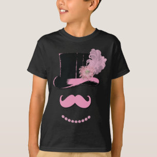 花嫁ピンクの口ひげ、トップハット、羽毛、花 Tシャツ