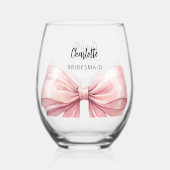 花嫁ピンクの弓 ステムなしワイングラス (正面)