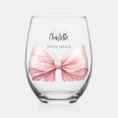 花嫁ピンクの弓 ステムなしワイングラス (裏面)