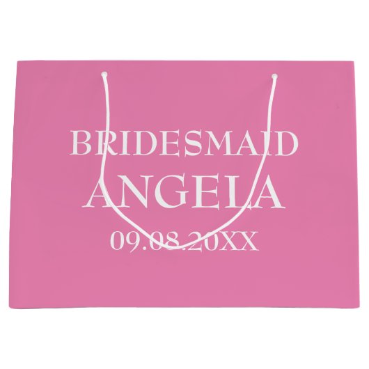 花嫁ピンクエレガント名前をカスタムするギフト結婚ズ ラージペーパーバッグ (正面)