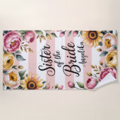 花嫁ピンクストライプフローラの結婚姉妹 ビーチタオル (正面)