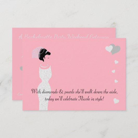 花嫁ピンクブライダルバチェロレッテシャワーパーティー 招待状 (正面/裏面)