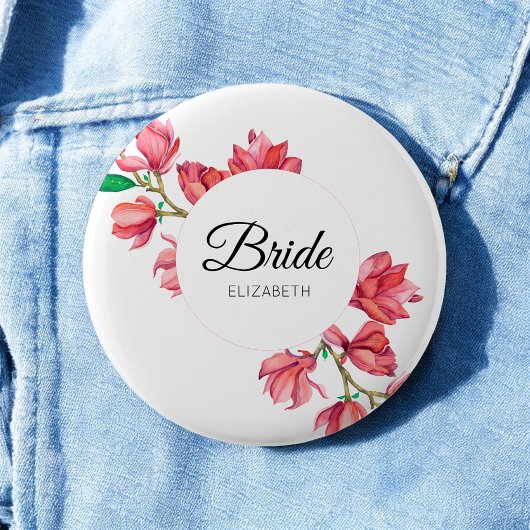 花嫁ピンクホワイトフローラマグノリア結婚ズ 缶バッジ