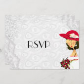 花嫁ピーコックフェザーウェディングRSVP 招待状 (正面/裏面)