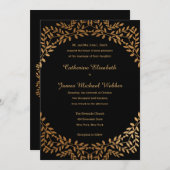 花嫁フェイクの保護者による金ゴールド結婚式の招待 招待状 (正面/裏面)