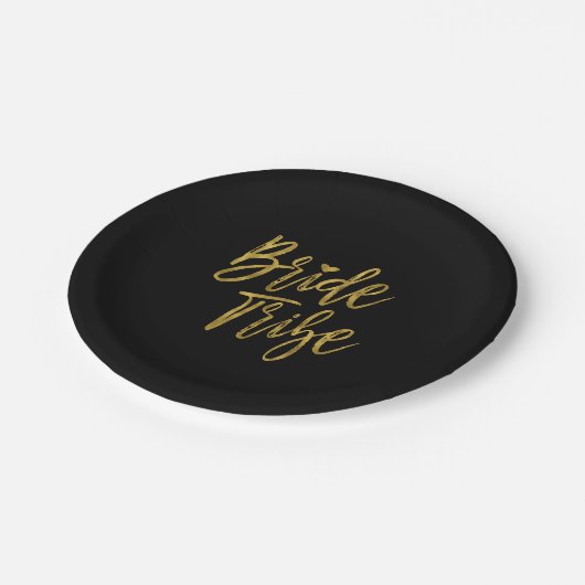 花嫁フェイク部族ゴールドフォイルと黒とハート ペーパープレート (アングル)