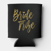 花嫁フェイク部族ゴールドフォイルと黒とハート 缶クーラー (正面)