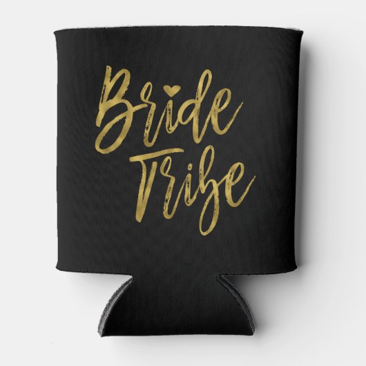 花嫁フェイク部族ゴールドフォイルと黒とハート 缶クーラー (正面)