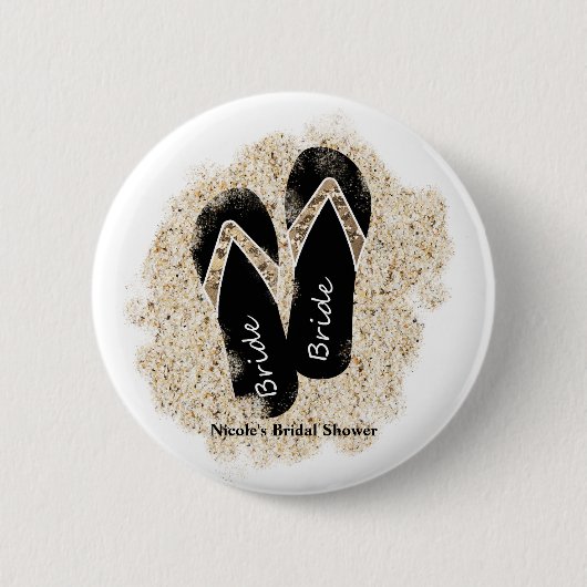 花嫁フリップフロップサンダルスサマービーチブライダルシャワー 缶バッジ (正面)