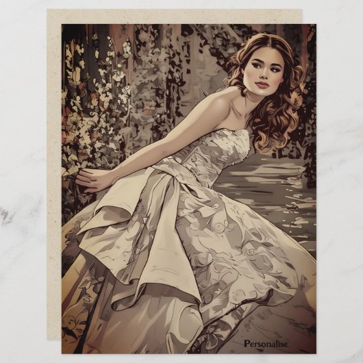 花嫁フローラかわいらしヴィンテージスクラップブック紙 (正面/裏面)