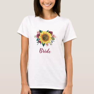 花嫁フローラサンフラワーブルゴーニュバラ結婚ズ Tシャツ