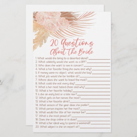 花嫁ブライダルシャワーの20件 便箋 (正面/裏面)