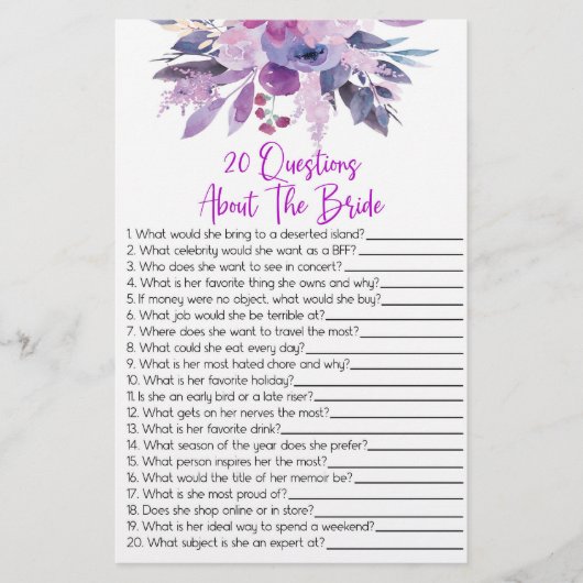 花嫁ブライダルシャワーの20件 便箋 (正面)