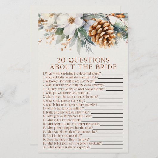 花嫁ブライダルシャワーの20件 便箋 (正面/裏面)