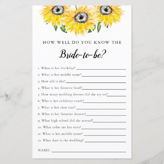 花嫁ブライダルシャワーゲームひまわり (正面)