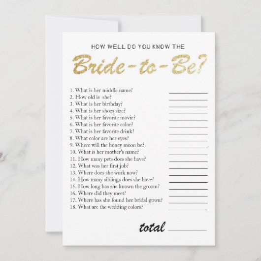 花嫁ブライダルシャワーゲーム金ゴールド 招待状 (正面)