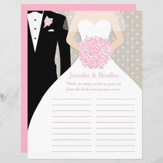 花嫁ブライダルシャワーワードゲームピンクのポーズドレス (正面/裏面)