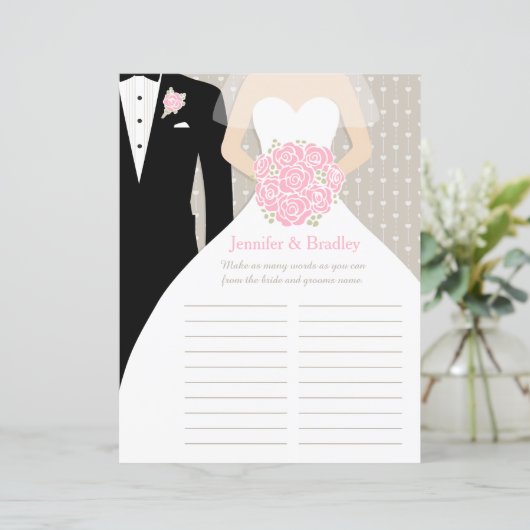 花嫁ブライダルシャワーワードゲームピンクのポーズドレス (スタンド正面)