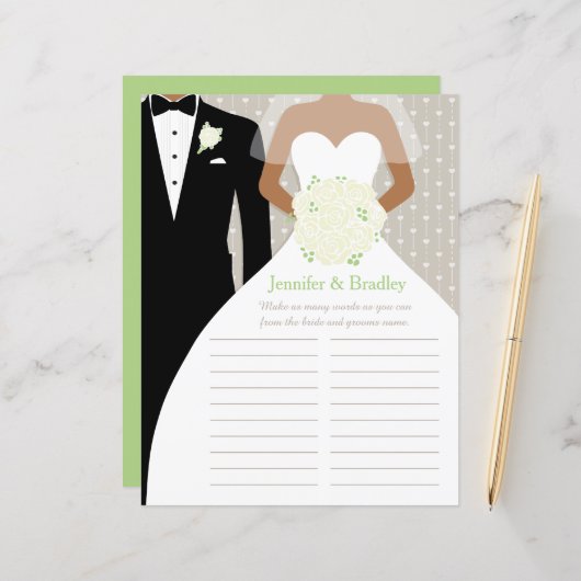 花嫁ブライダルシャワーワードゲームホワイトポーズドレス (正面/裏面インサイチュ)