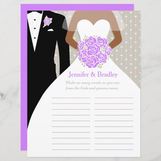 花嫁ブライダルシャワーワードゲーム紫のポーズドレス (正面/裏面)