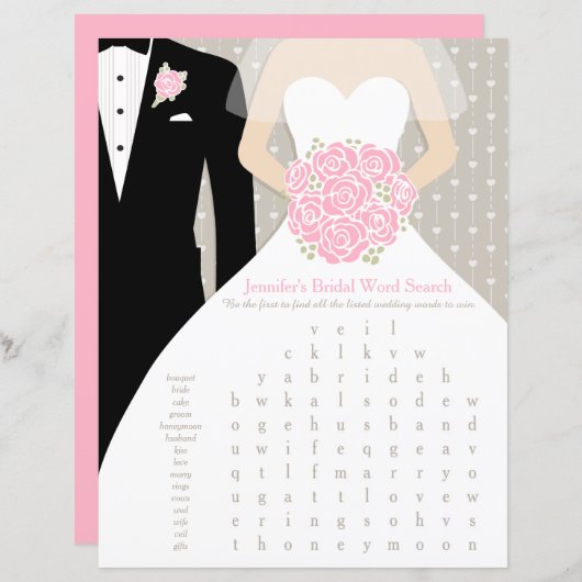 花嫁ブライダルシャワー単語検索ゲームピンクドレス (正面/裏面)