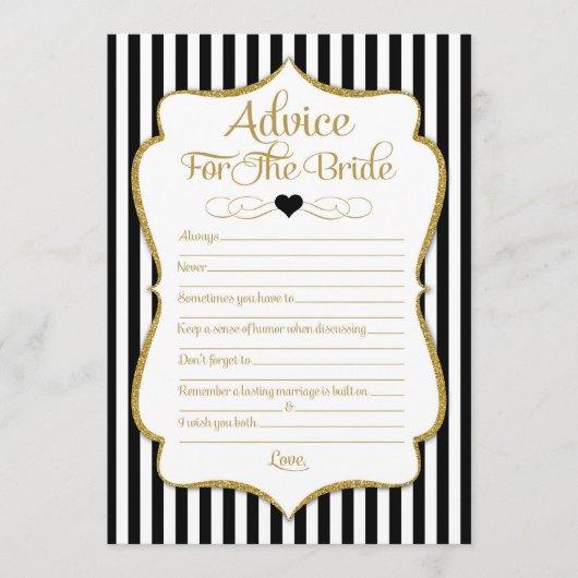 花嫁ブラック金ゴールドブライダルシャワーゲーム用アドバイス アドバイスカード (正面)