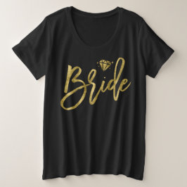 花嫁プラスサイズVネックフェイク金ゴールドブリリアントブラック プラスサイズTシャツ