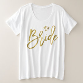花嫁プラスサイズVネックTシャツ金ゴールドダイヤモンド プラスサイズTシャツ