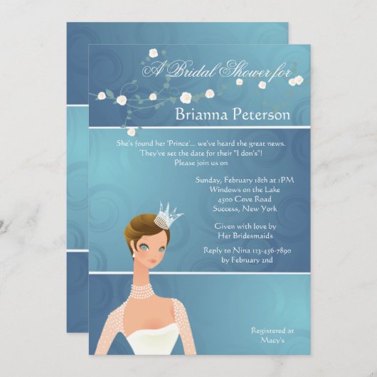 花嫁プリンセスブライダルシャワー招待 招待状 (正面/裏面)