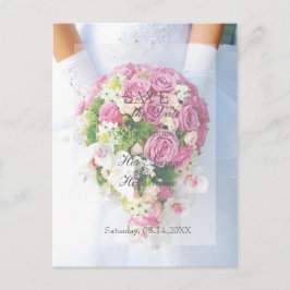 花嫁ホワイトフラワーブーケ結婚式の日付を保存 案内ポストカード