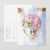 花嫁ホワイトレースとフラワーブーケウェディングRSVP インビテーションポストカード (正面/裏面)