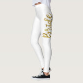 花嫁ホワイト&金ゴールドフォイルフェイクタイポグラフィヨガパンツ レギンス (左)
