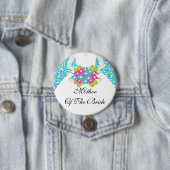 花嫁ボタン/Pinのターコイズのダマスク織の母 缶バッジ (インサイチュ)