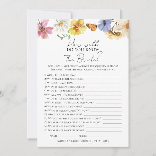 花嫁ボホゲームカードをどれくらい知っているか 招待状 (正面)