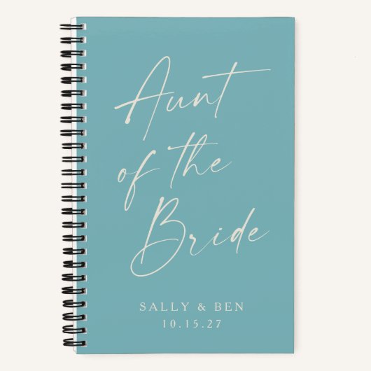 花嫁ミニマリストの叔母パーソナライズされたティール（緑がかった色） ノートブック (正面)