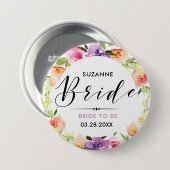 花嫁モダンタイポグラフィ2カラフル花リース 缶バッジ (正面&裏面)