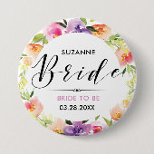 花嫁モダンタイポグラフィ2カラフル花リース 缶バッジ (正面)