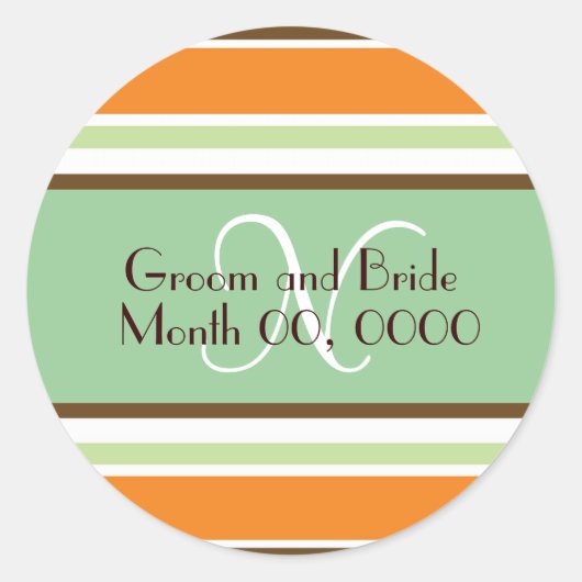 花嫁モダンモノグラム結婚ステッカー ラウンドシール (正面)