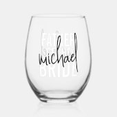 花嫁モノグラム署名スクリプトの父 ステムなしワイングラス (正面)